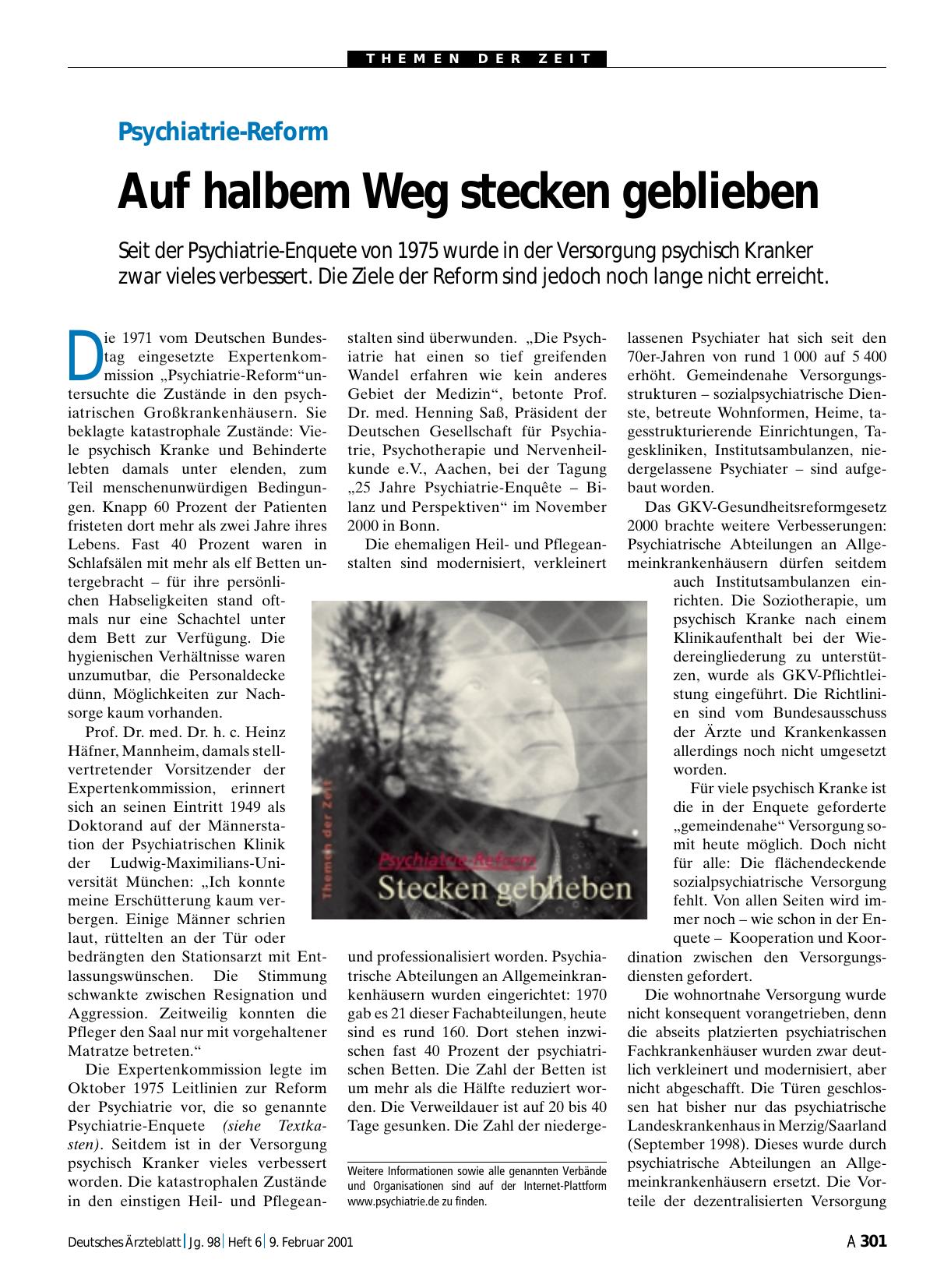 Vorschauseite 1: Psychiatrie-Reform: Auf halbem Weg stecken geblieben