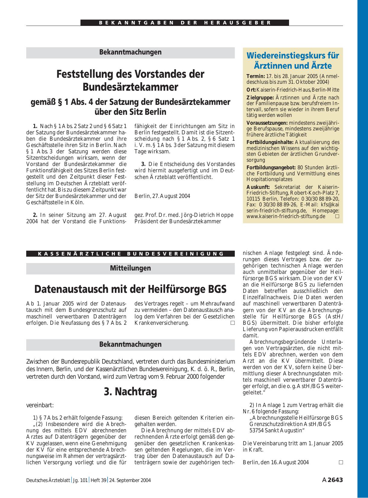 Vorschauseite 1: Bekanntmachungen: 3. Nachtrag