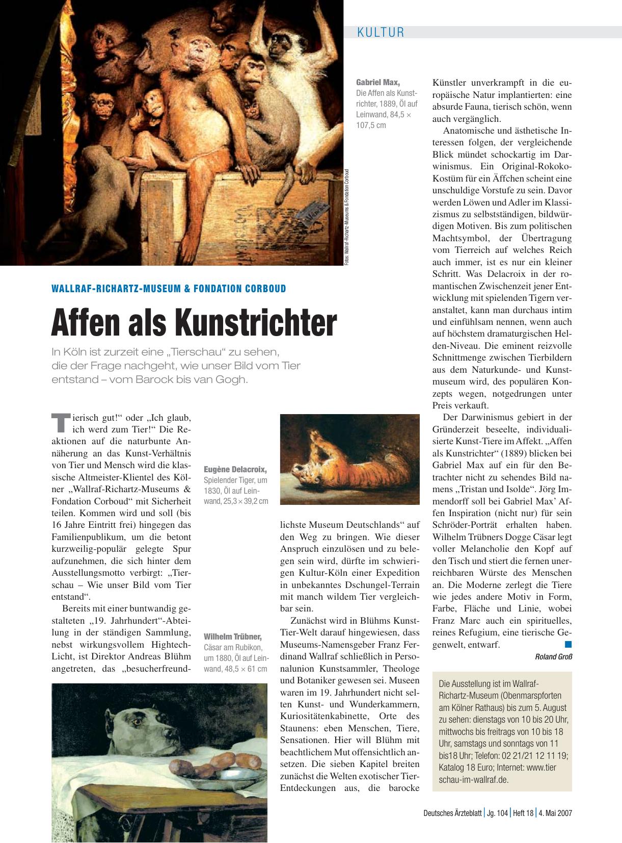 Vorschauseite 1: Wallraf-Richartz-Museum & Fondation Corboud: Affen als Kunstrichter