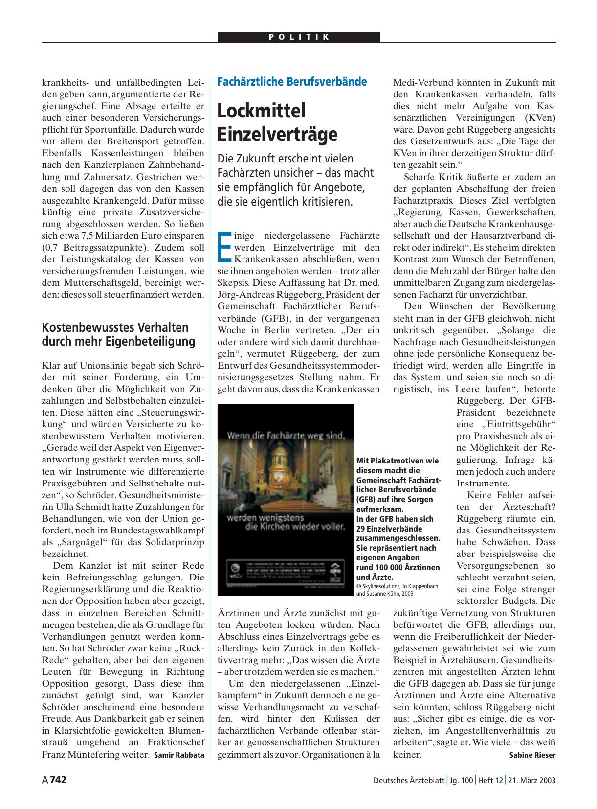 Vorschauseite 1: Fachärztliche Berufsverbände: Lockmittel Einzelverträge