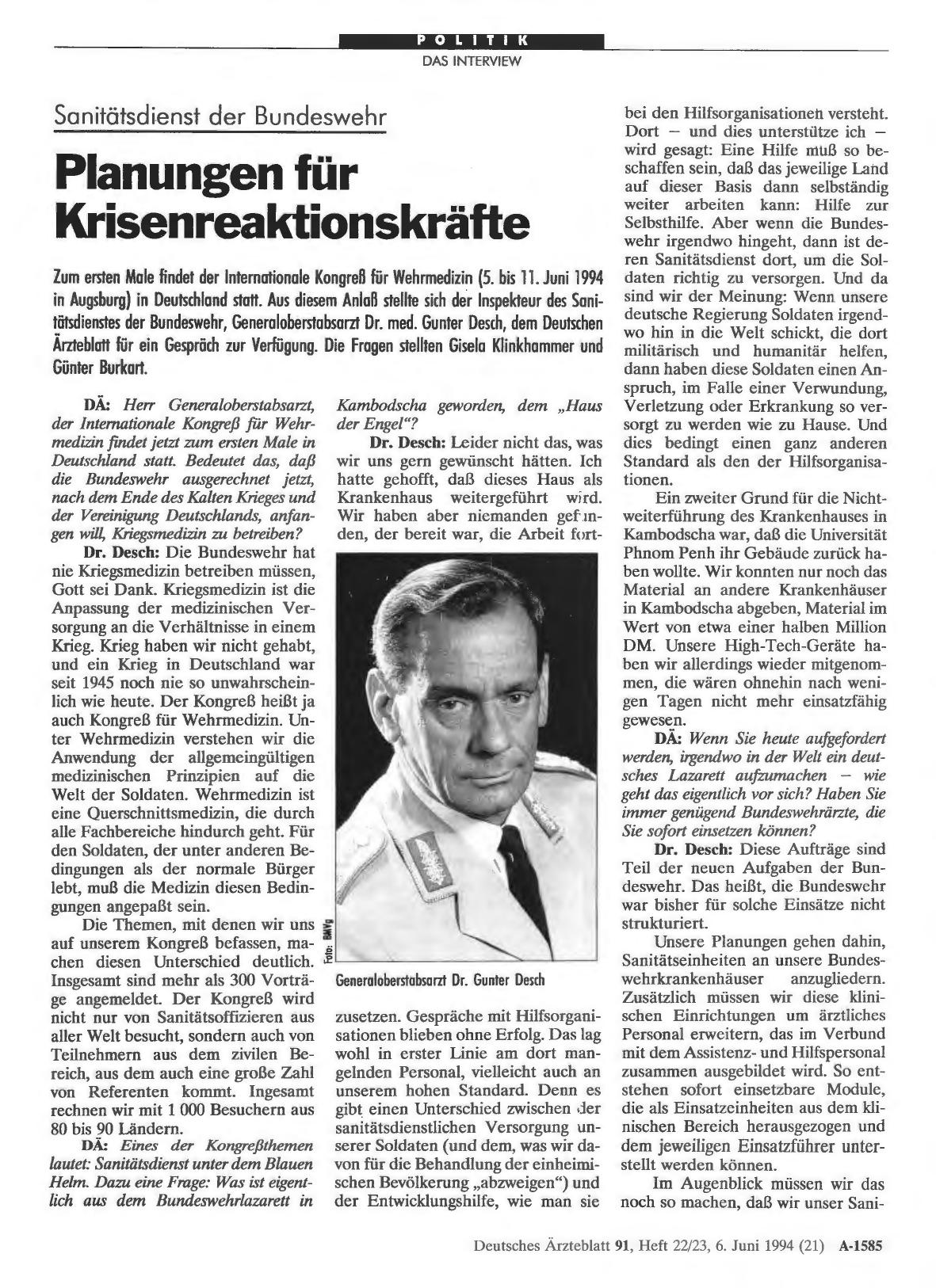 Vorschauseite 1: Sanitätsdienst der Bundeswehr: Planungen für Krisenreaktionskräfte