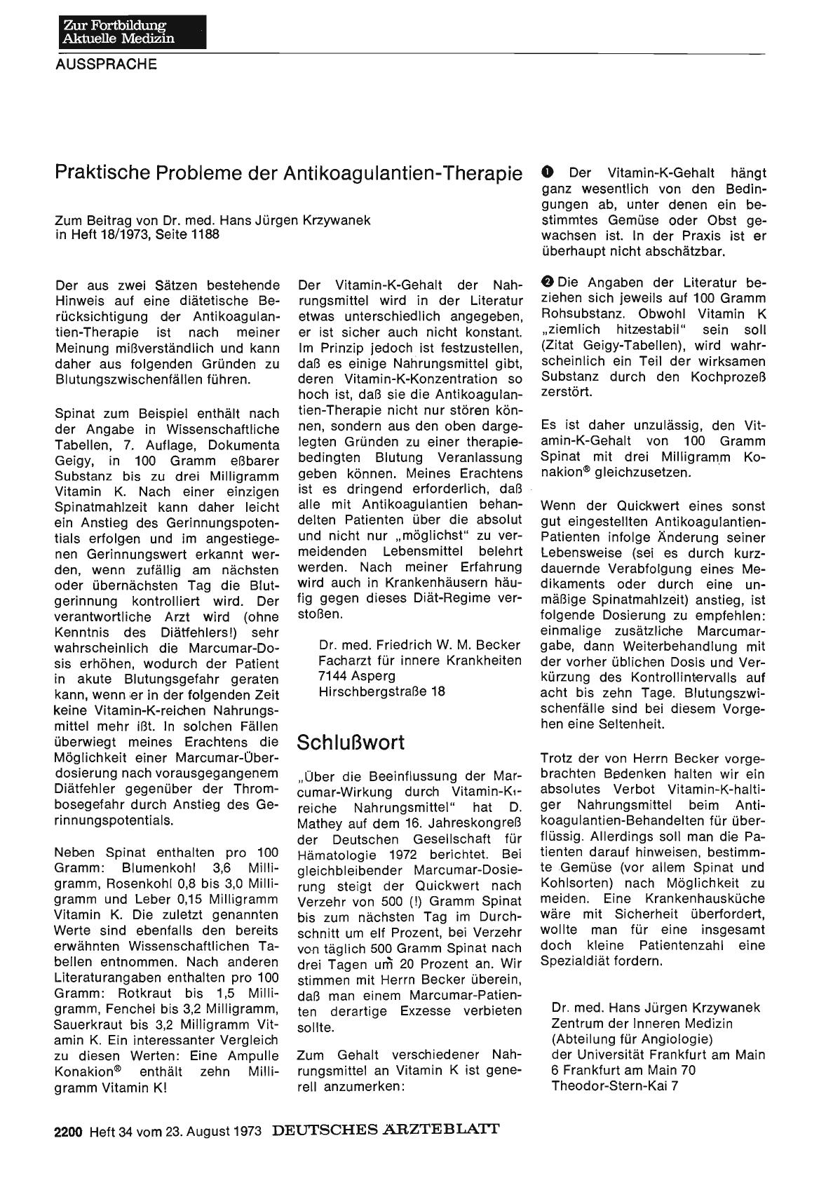 Vorschauseite 1: Praktische Probleme der Antikoagulantien-Therapie: Praktische Probleme der Antikoagulantien-Therapie