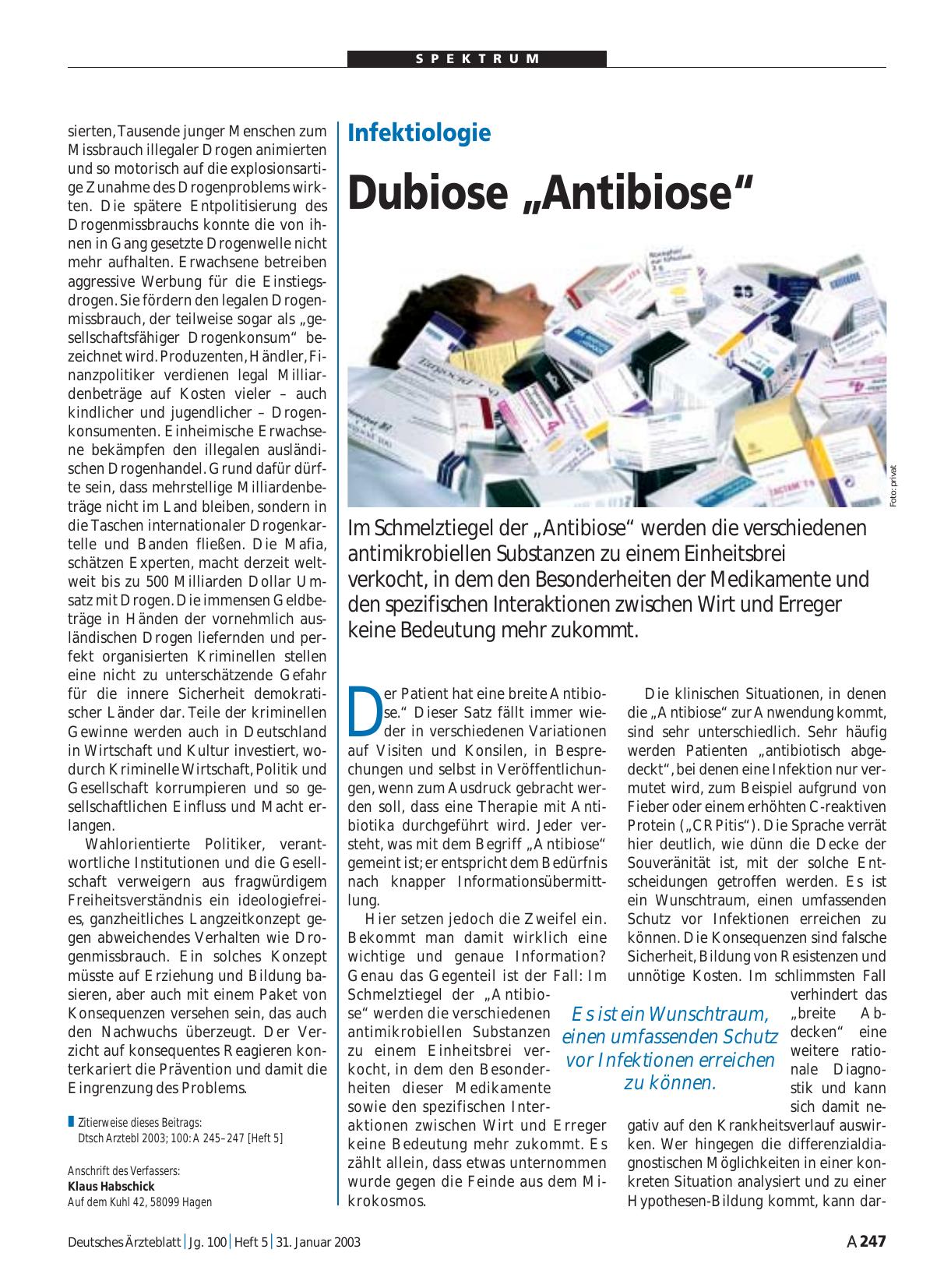 Vorschauseite 1: Infektiologie: Dubiose „Antibiose“