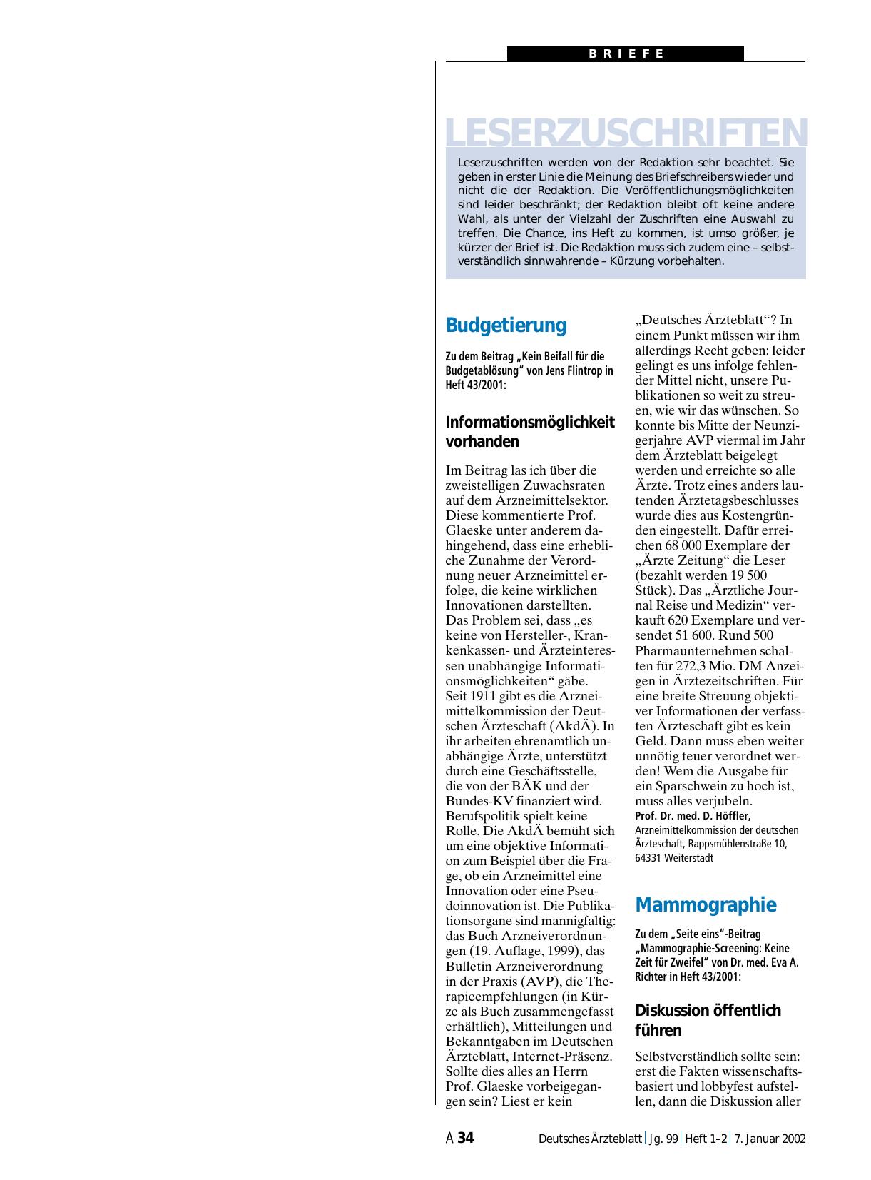 Vorschauseite 1: Mammographie: Diskussion öffentlich führen