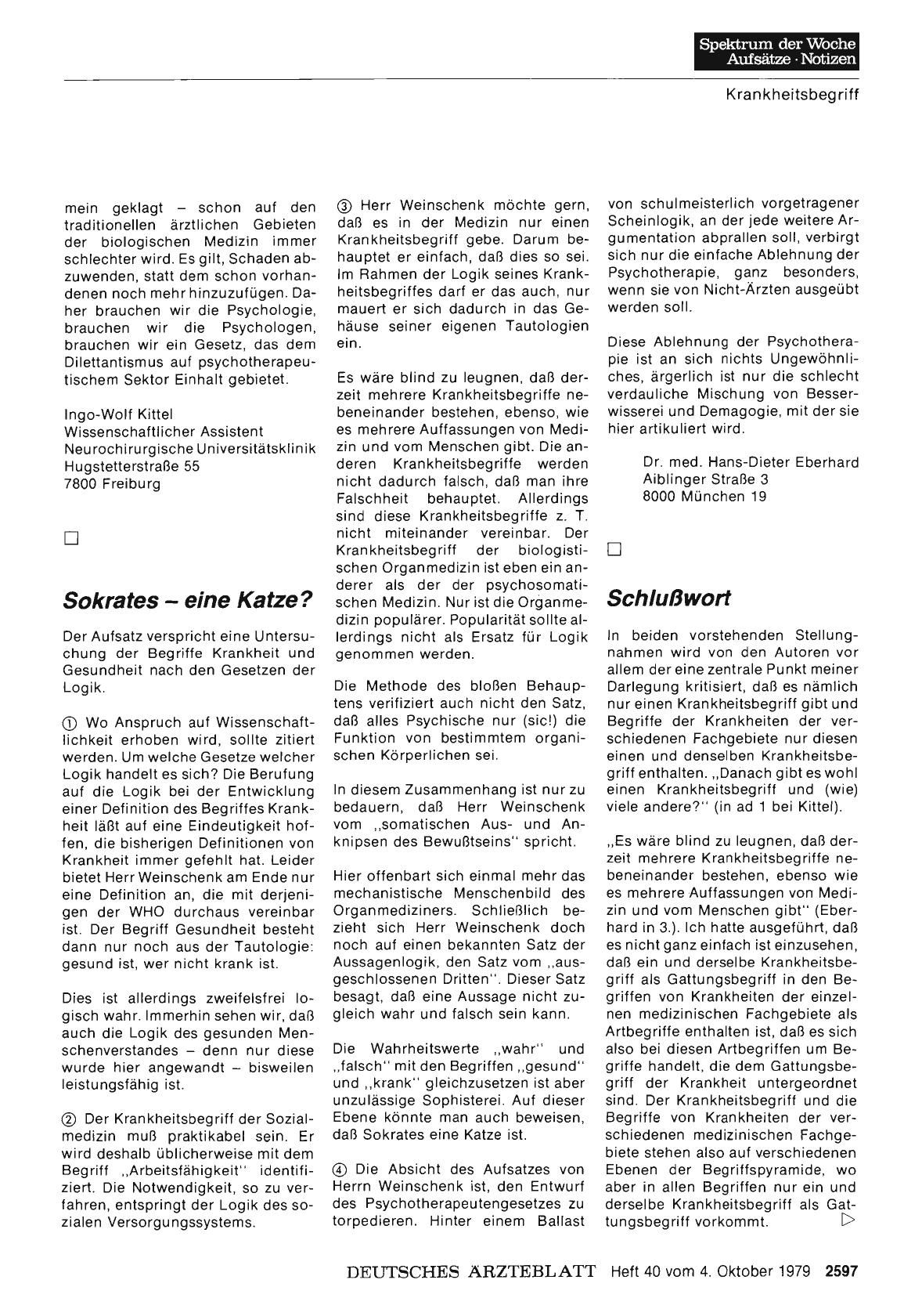 Vorschauseite 1: Der Krankheitsbegriff und der „Beruf des Psychotherapeuten“: Schlußwort