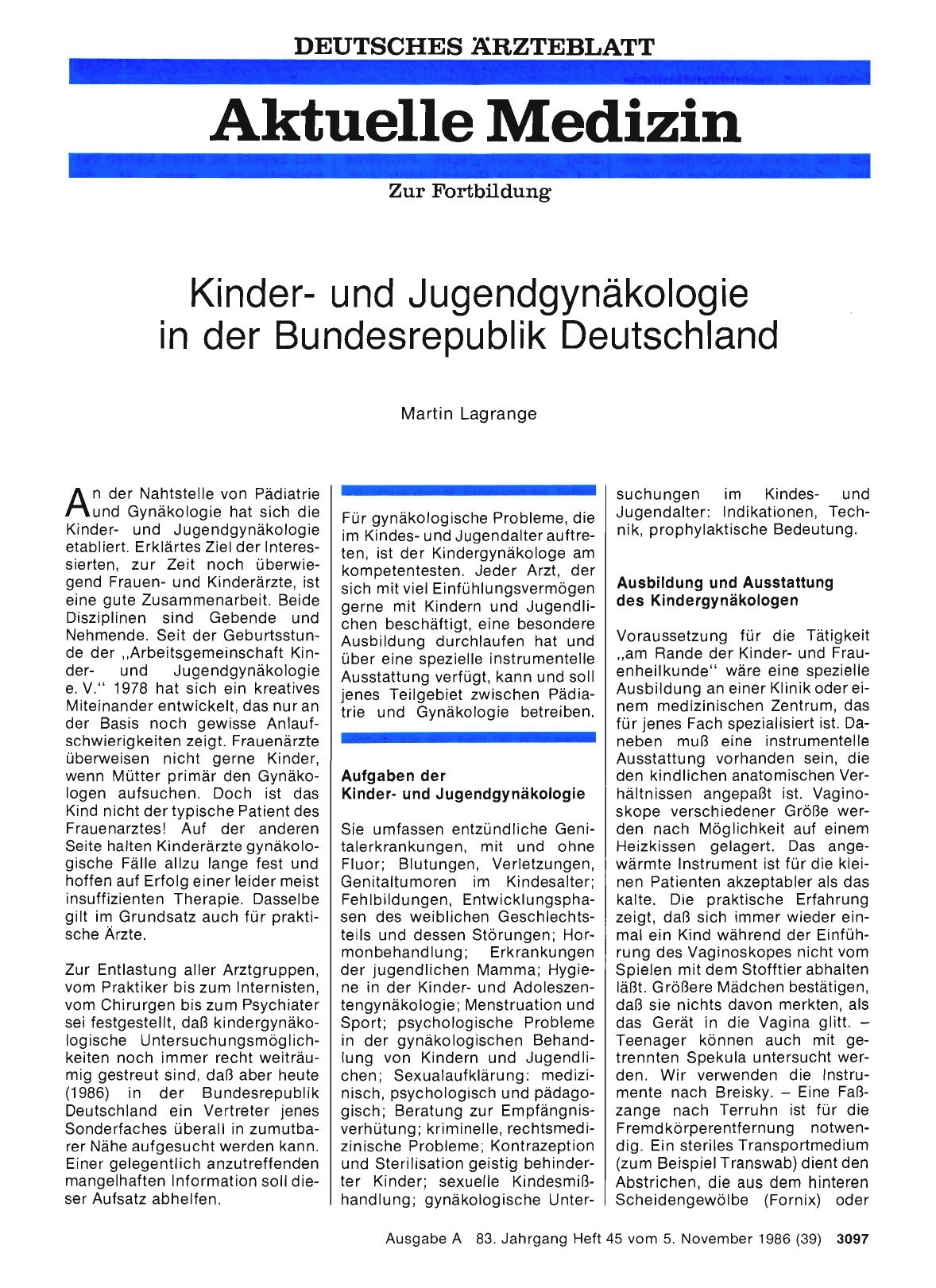 Vorschauseite 1: Kinderund Jugendgynäkologie in der Bundesrepublik Deutschland