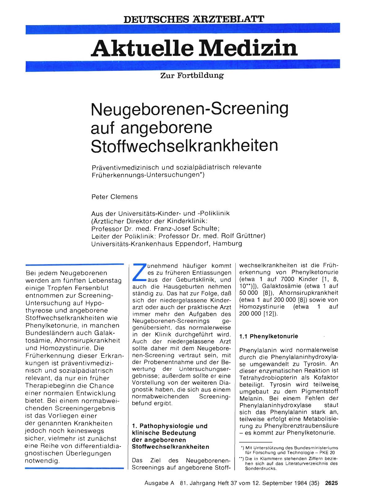 Vorschauseite 1: Neugeborenen-Screening auf angeborene Stoffwechselkrankheiten