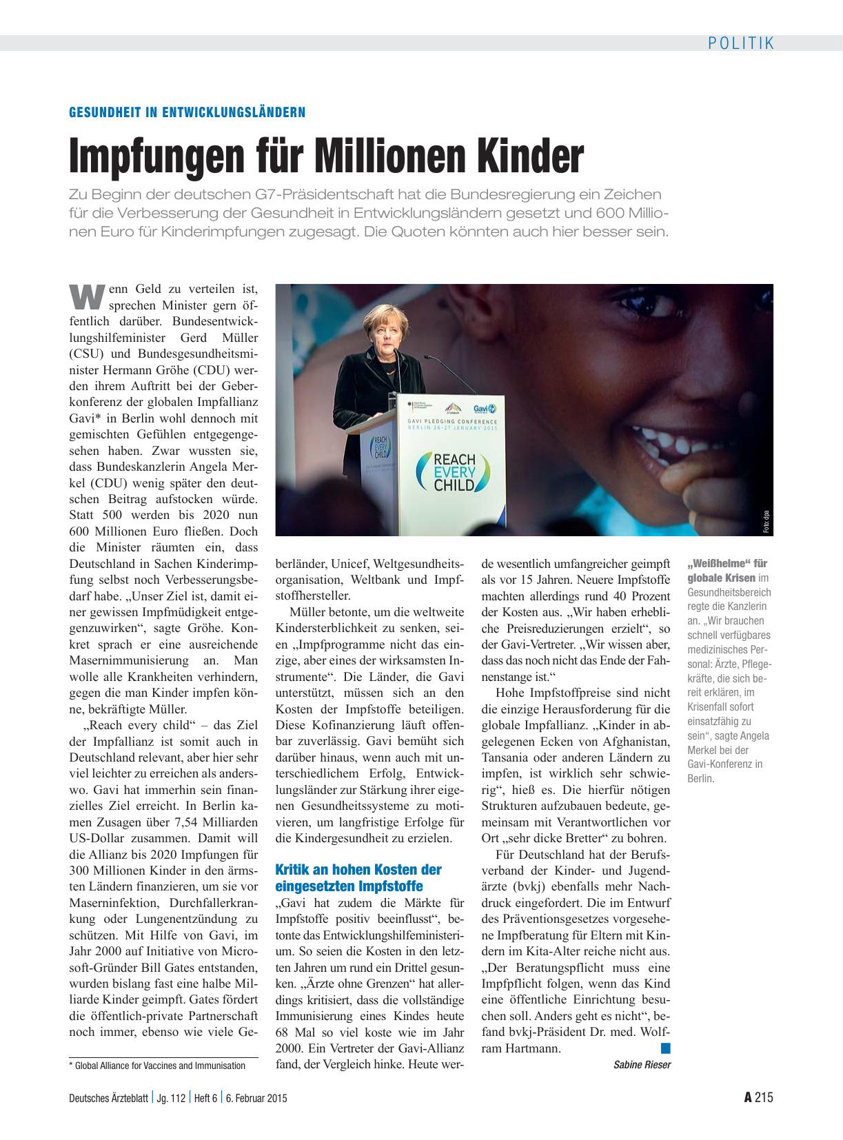 Vorschauseite 1: Gesundheit in Entwicklungsländern: Impfungen für Millionen Kinder