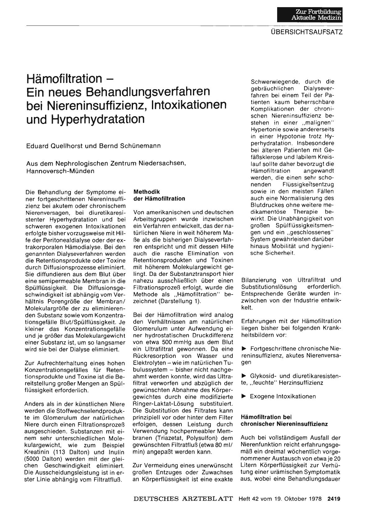 Vorschauseite 1: Hämofiltration - Ein neues Behandlungsverfahren bei Niereninsuffizienz, Intoxikationen und Hyperhydratation