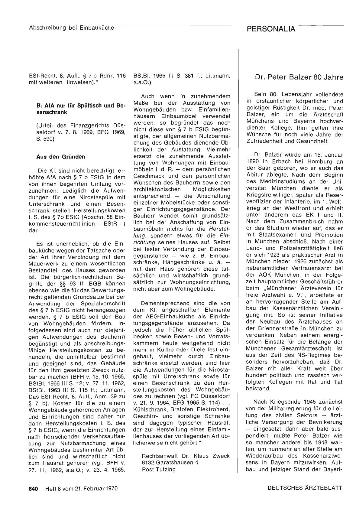Vorschauseite 1: Dr. Peter Balzer 80 Jahre