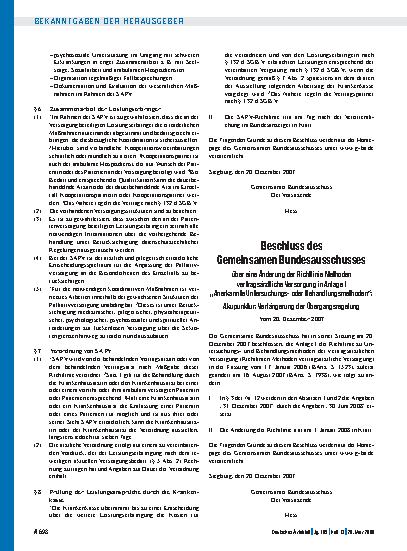 Vorschauseite 1: Bekanntmachungen: Beschluss des Gemeinsamen Bundesausschusses über eine Änderung der Richtlinie Methoden vertragsärztliche Versorgung in Anlage I „Anerkannte Untersuchungsoder Beh…