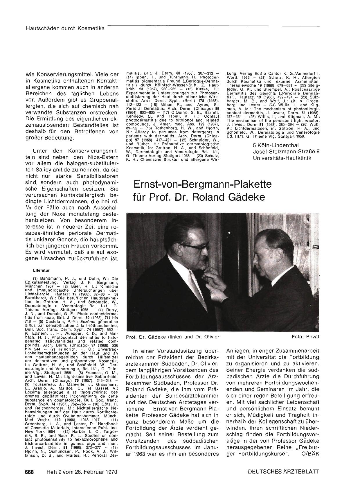 Vorschauseite 1: Ernst-von-Bergmann-Plakette für Prof. Dr. Roland Gädeke