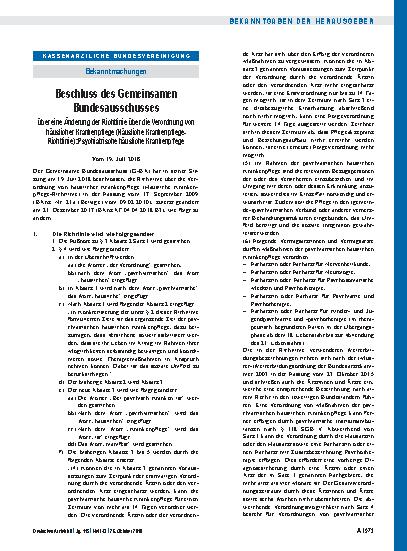Vorschauseite 1: Beschluss des Gemeinsamen Bundesausschusses über eine Änderung der Richtlinie über die Verordnung von häuslicher Krankenpflege (Häusliche Krankenpflege-Richtlinie): Psychiatrische…