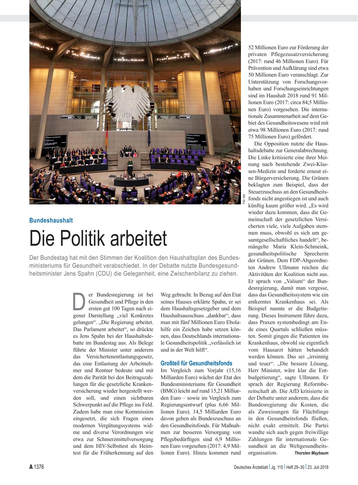 Vorschauseite 1: Bundeshaushalt: Die Politik arbeitet