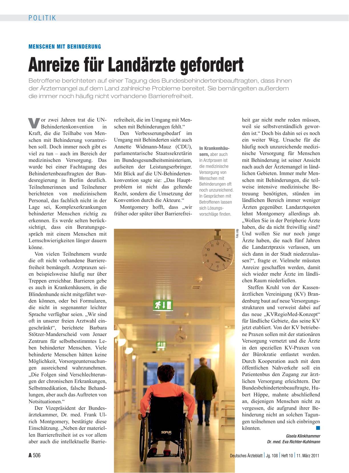 Vorschauseite 1: Menschen mit Behinderung: Anreize für Landärzte gefordert