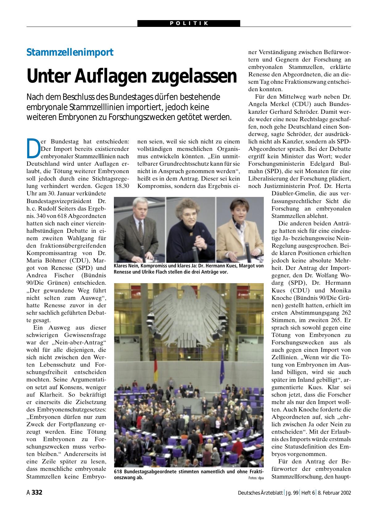 Vorschauseite 1: Stammzellenimport: Unter Auflagen zugelassen