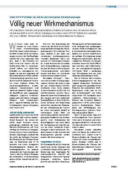 Vorschauseite 1: Oraler HIF-PA*-Inhibitor bei Anämie und chronischen Nierenerkrankungen: Völlig neuer Wirkmechanismus