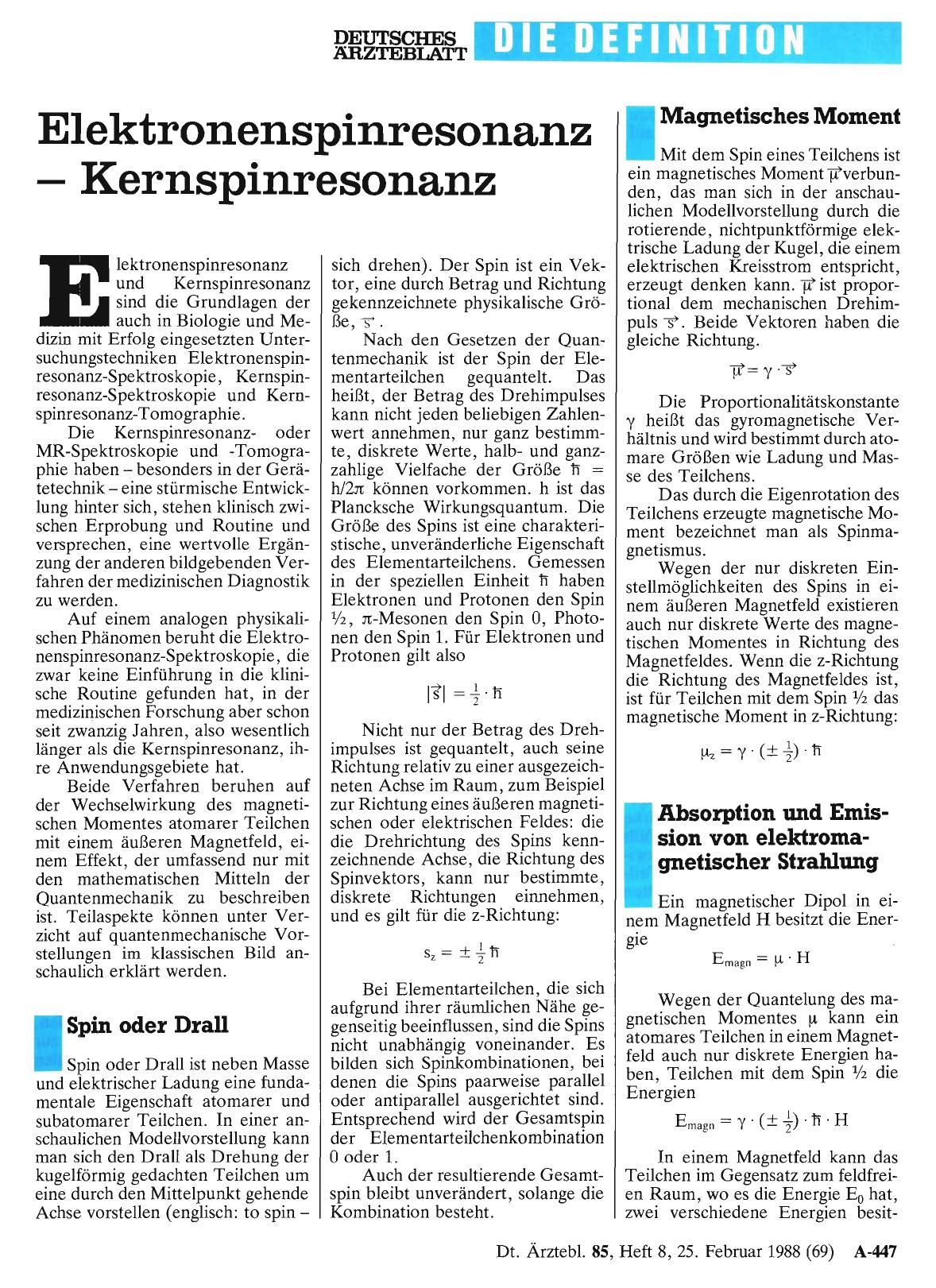 Vorschauseite 1: Elektronenspinresonanz – Kernspinresonanz