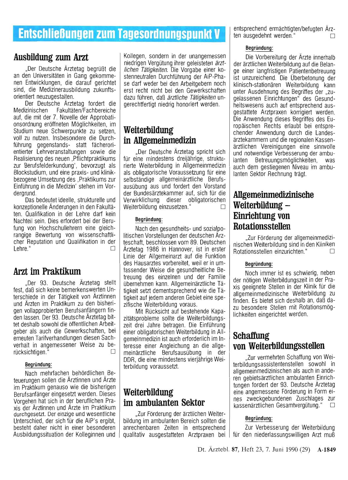 Vorschauseite 1: Entschließungen zum Tagesordnungspunkt V
