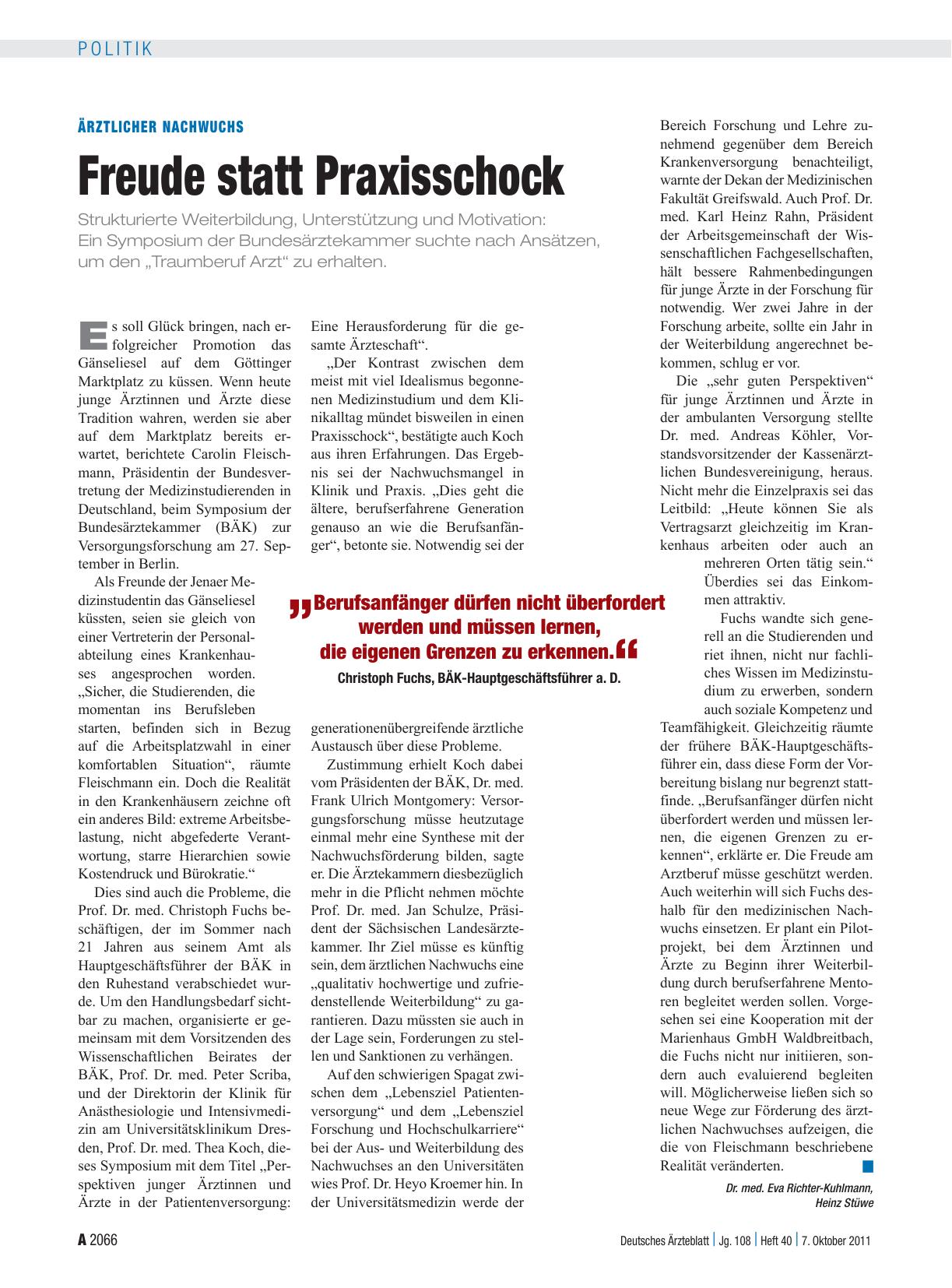 Vorschauseite 1: Ärztlicher Nachwuchs: Freude statt Praxisschock