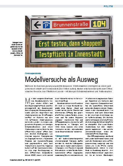 Vorschauseite 1: Coronapandemie: Modellversuche als Ausweg