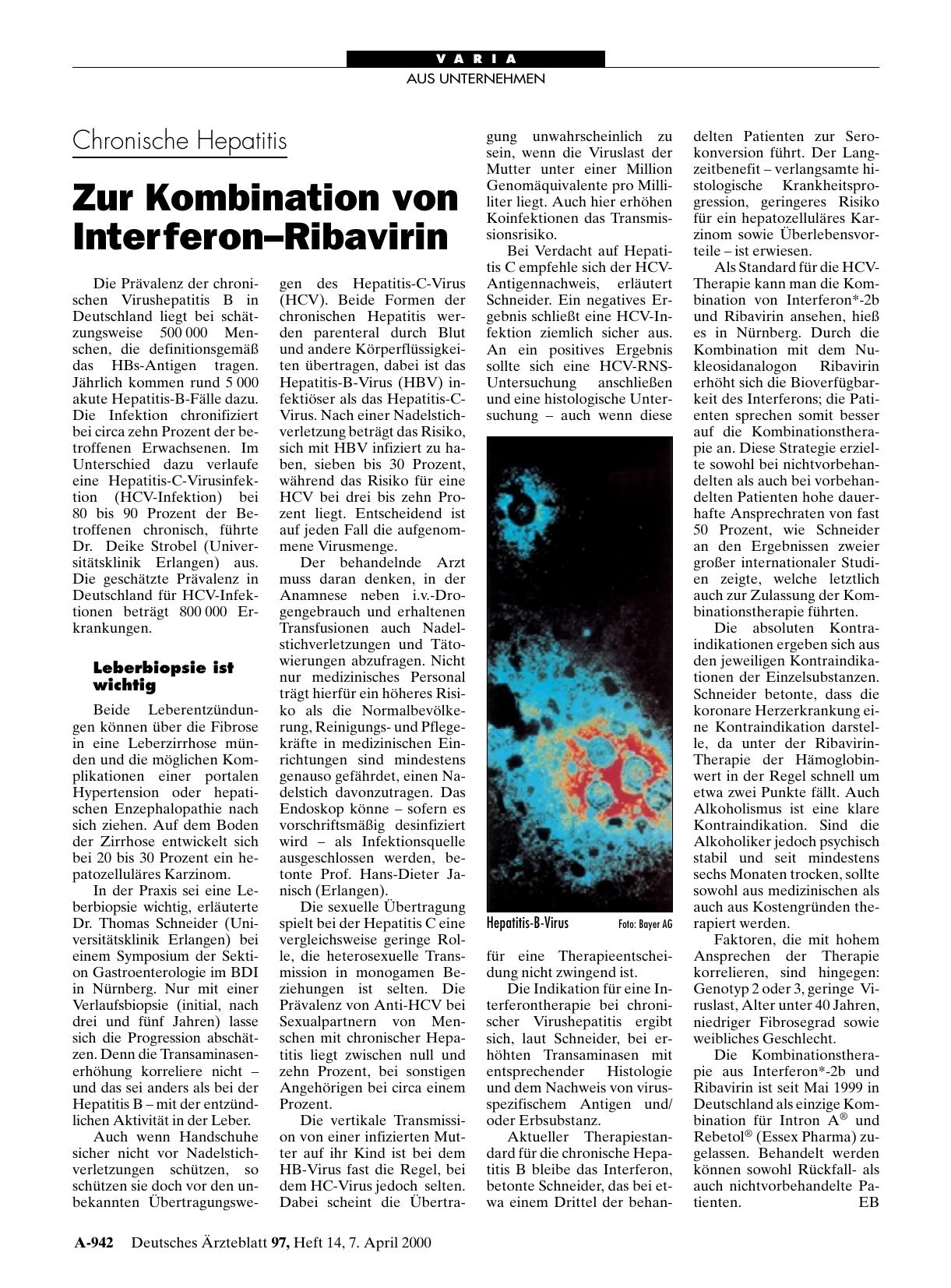 Vorschauseite 1: Chronische Hepatitis: Zur Kombination von Interferon-Ribavirin