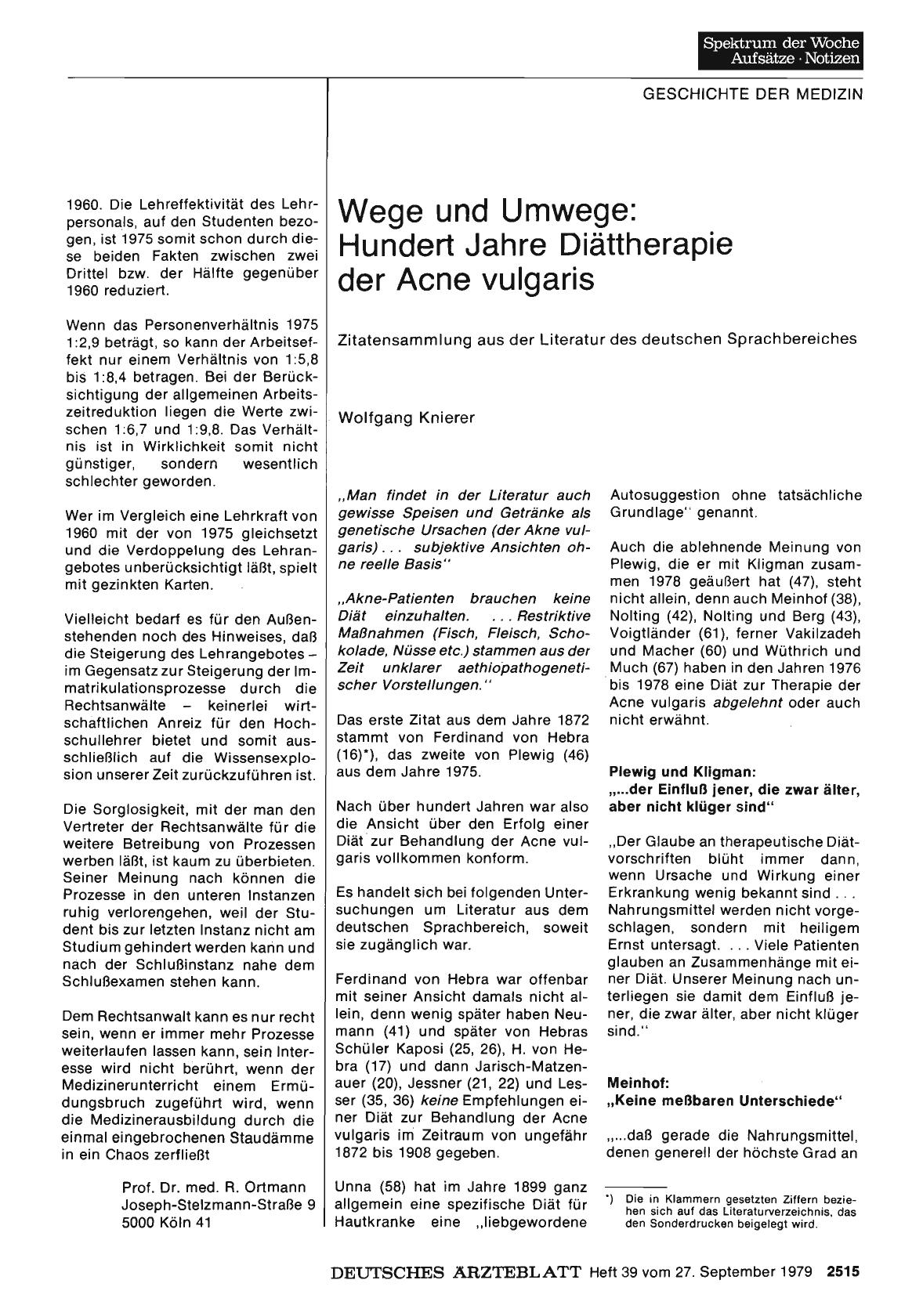 Vorschauseite 1: Wege und Umwege: Hundert Jahre Diättherapie der Acne vulgaris: Zitatensammlung aus der Literatur des deutschen Sprachbereiches