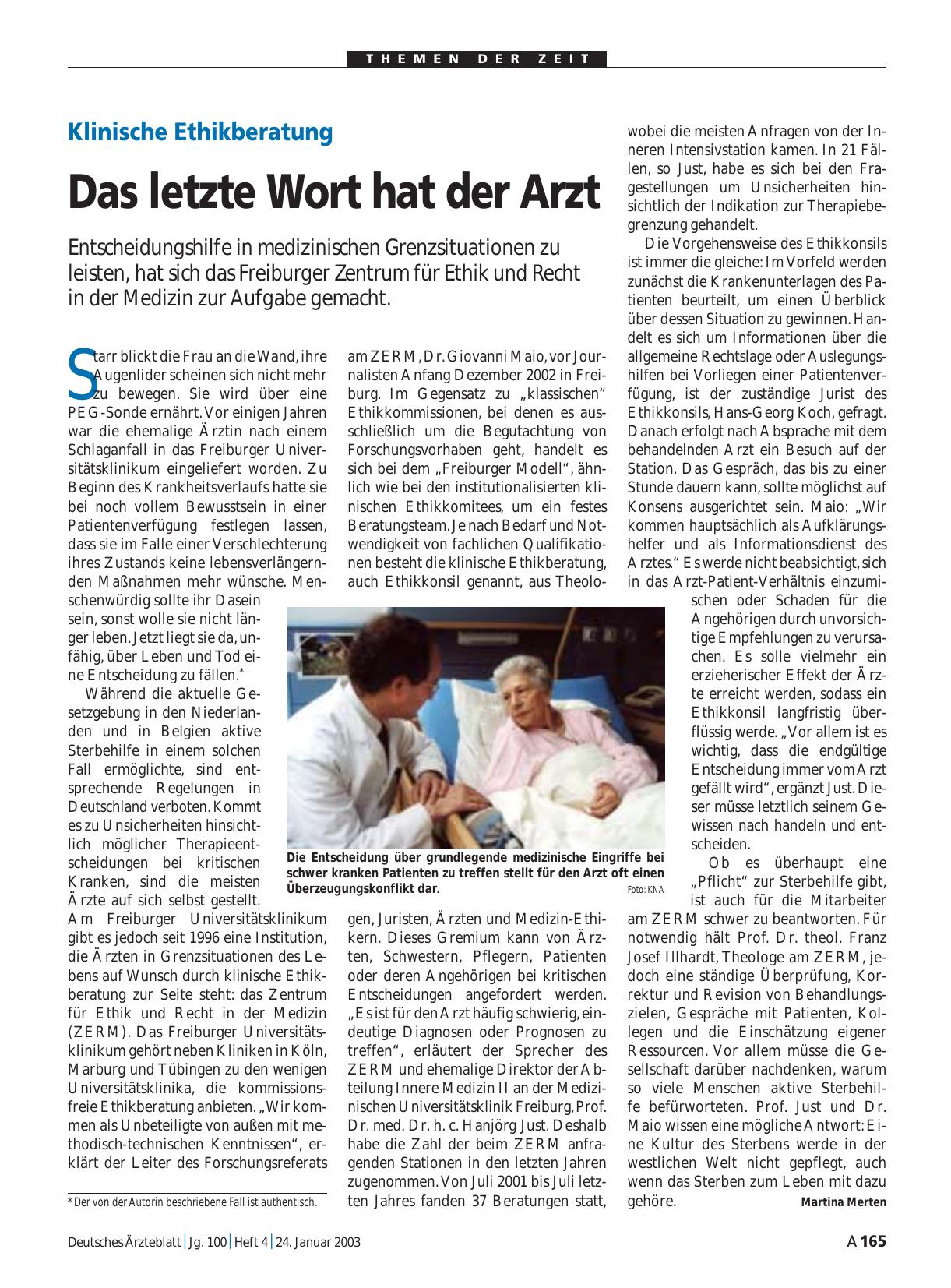 Vorschauseite 1: Klinische Ethikberatung: Das letzte Wort hat der Arzt