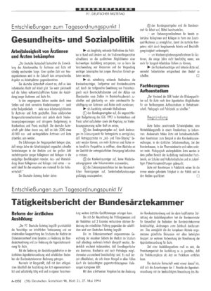 Vorschauseite 1: Entschließungen zum Tagesordnungspunkt IV: Tätigkeitsbericht der Bundesärztekammer