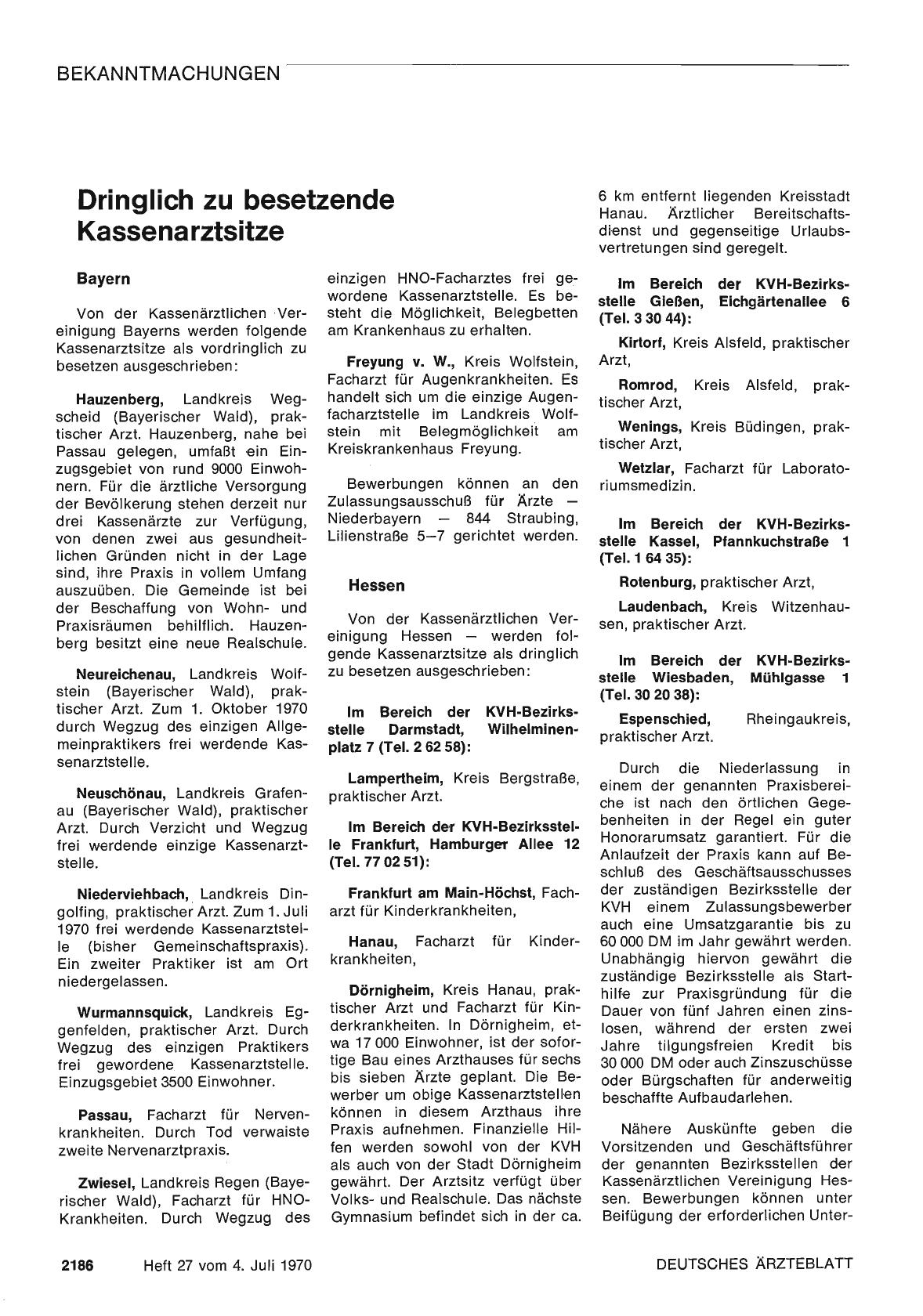 Vorschauseite 1: Dringlich zu besetzende Kassenarztsitze
