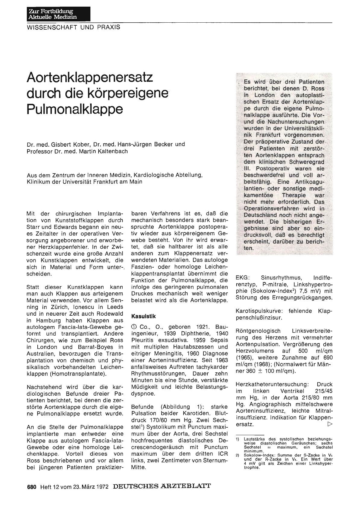 Vorschauseite 1: Aortenklappenersatz durch die körpereigene Pulmonalklappe