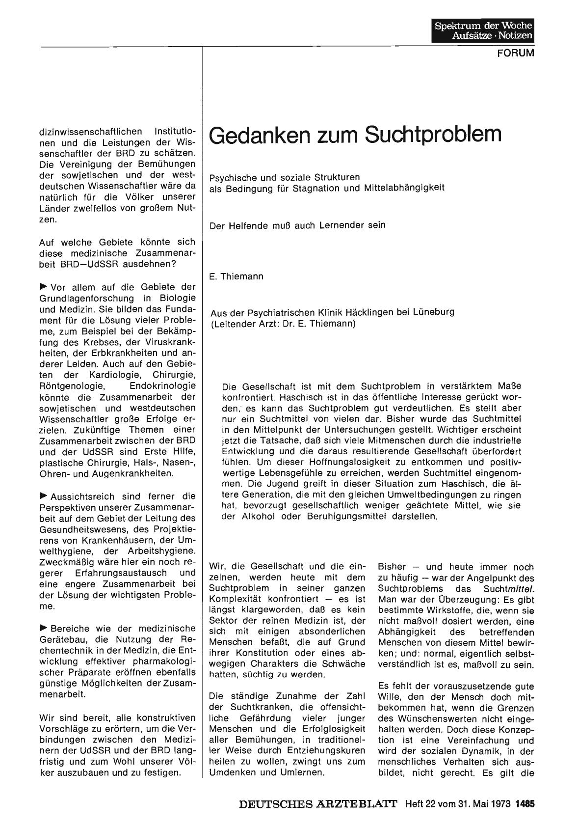 Vorschauseite 1: Gedanken zum Suchtproblem