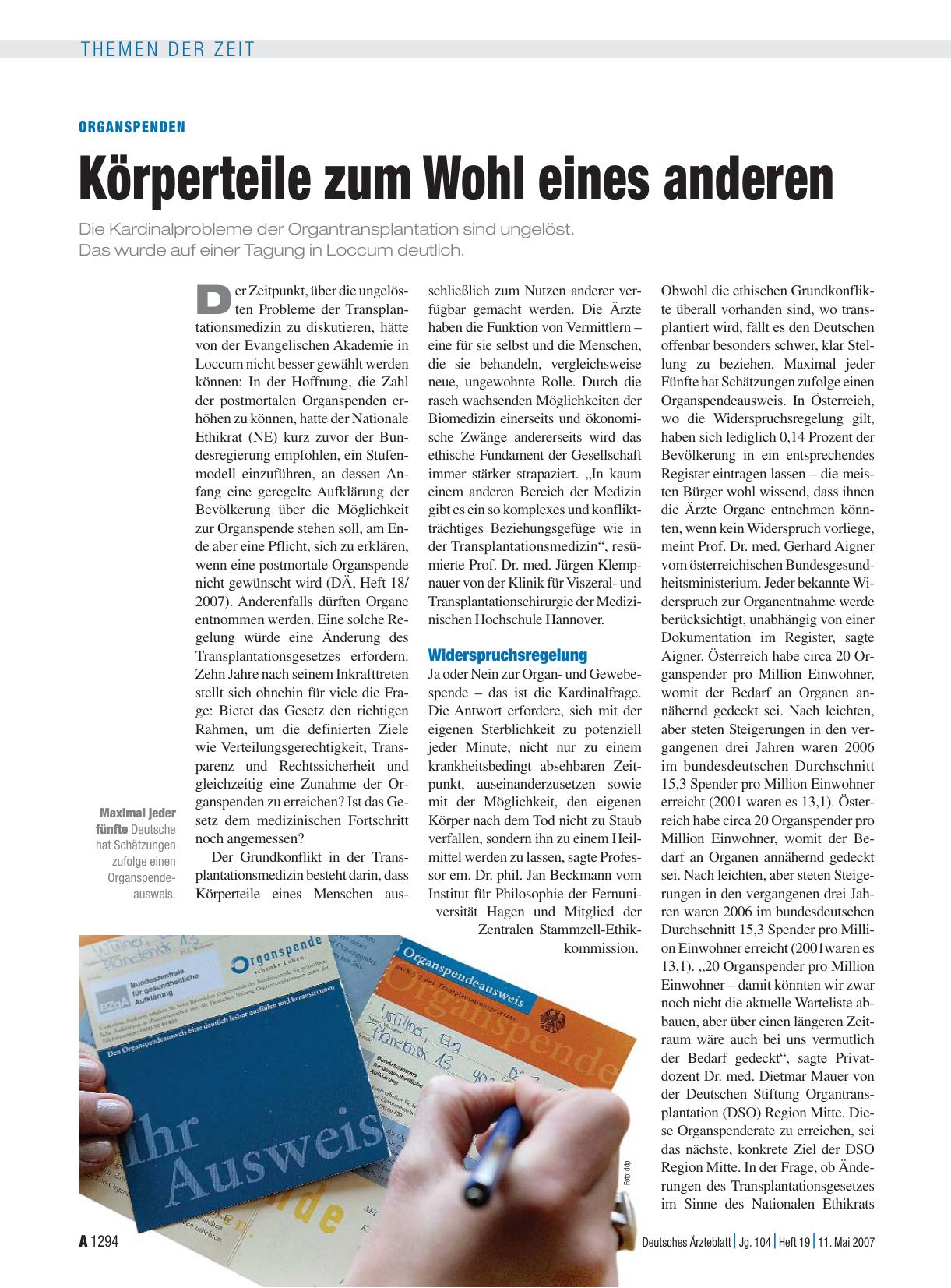 Vorschauseite 1: Organspenden: Körperteile zum Wohl eines anderen