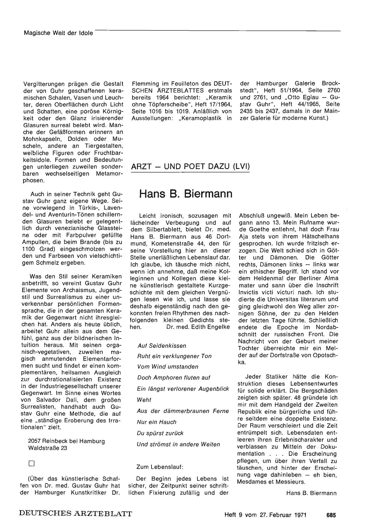 Vorschauseite 1: Arzt - und Poet dazu (LVI): Hans B. Biermann