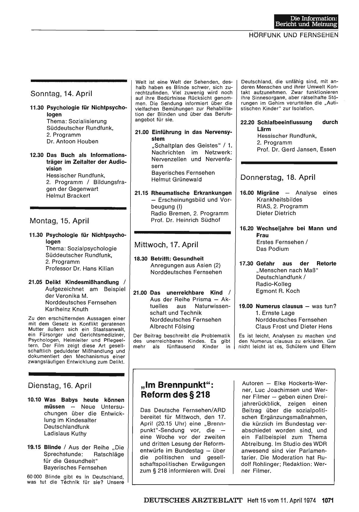 Vorschauseite 1: „Im Brennpunkt“: Reform des § 218