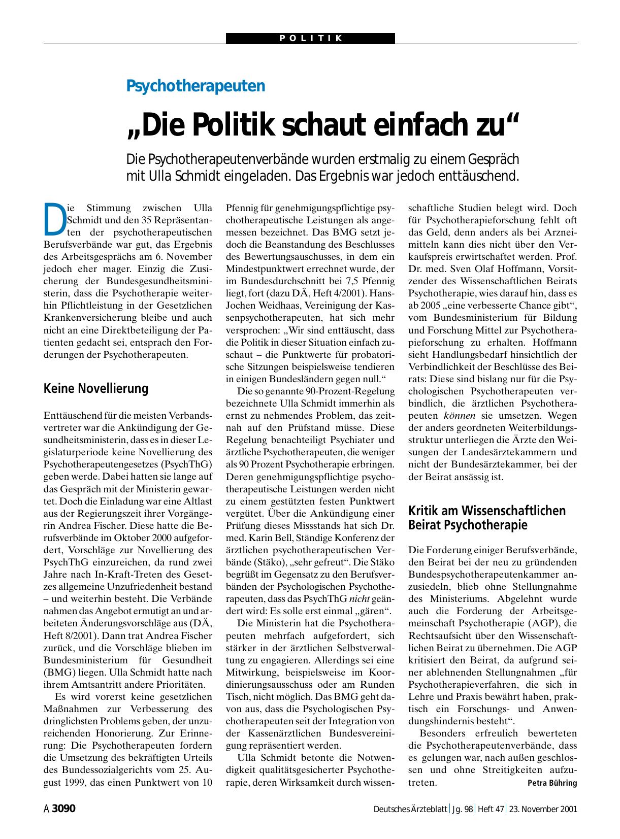 Vorschauseite 1: Psychotherapeuten: „Die Politik schaut einfach zu“