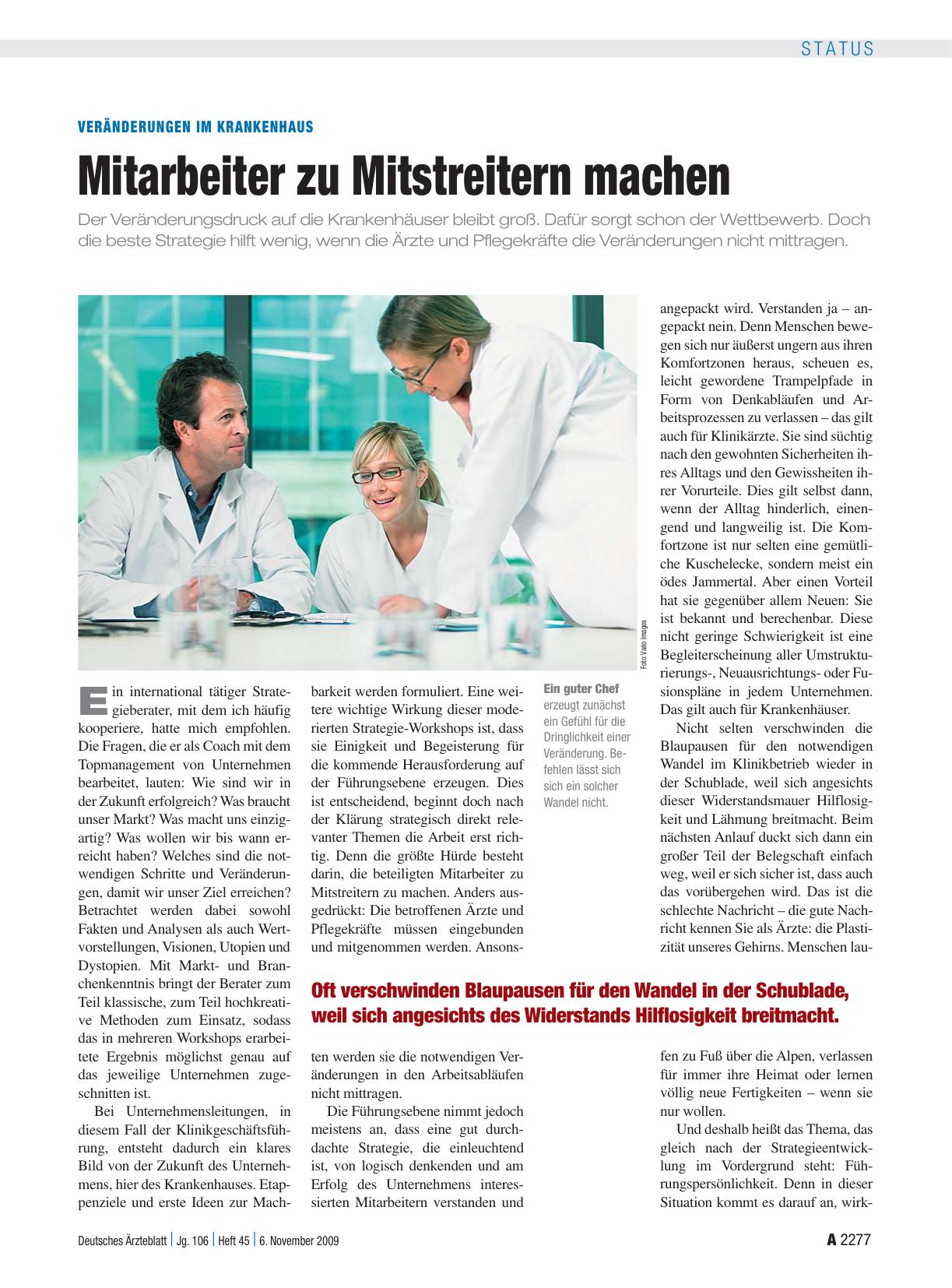 Vorschauseite 1: Veränderungen im Krankenhaus: Mitarbeiter zu Mitstreitern machen