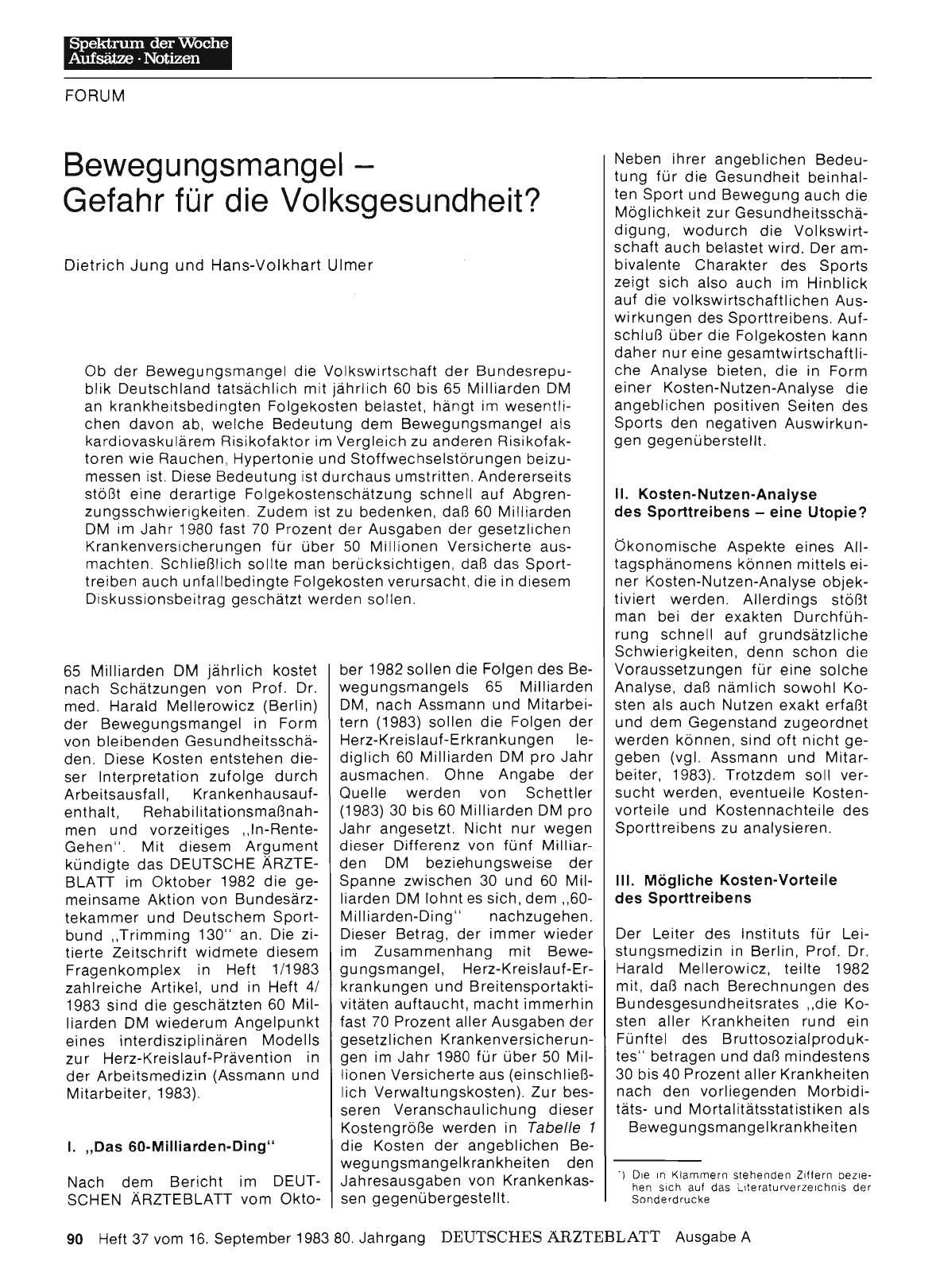 Vorschauseite 1: Bewegungsmangel — Gefahr für die Volksgesundheit?