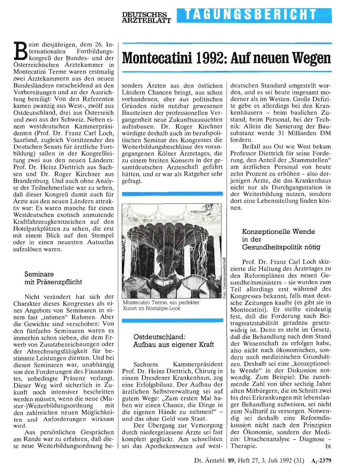 Vorschauseite 1: Montecatini 1992: Auf neuen Wegen