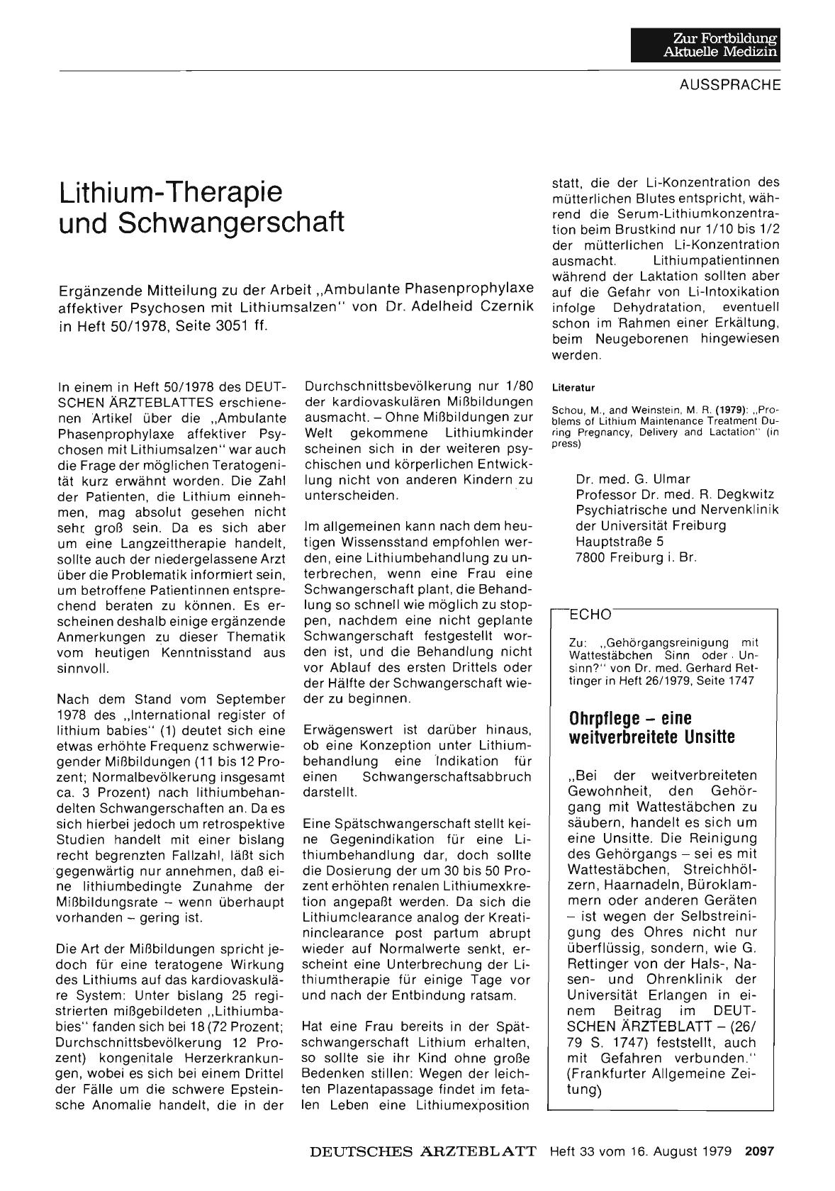Vorschauseite 1: Lithium-Therapie und Schwangerschaft
