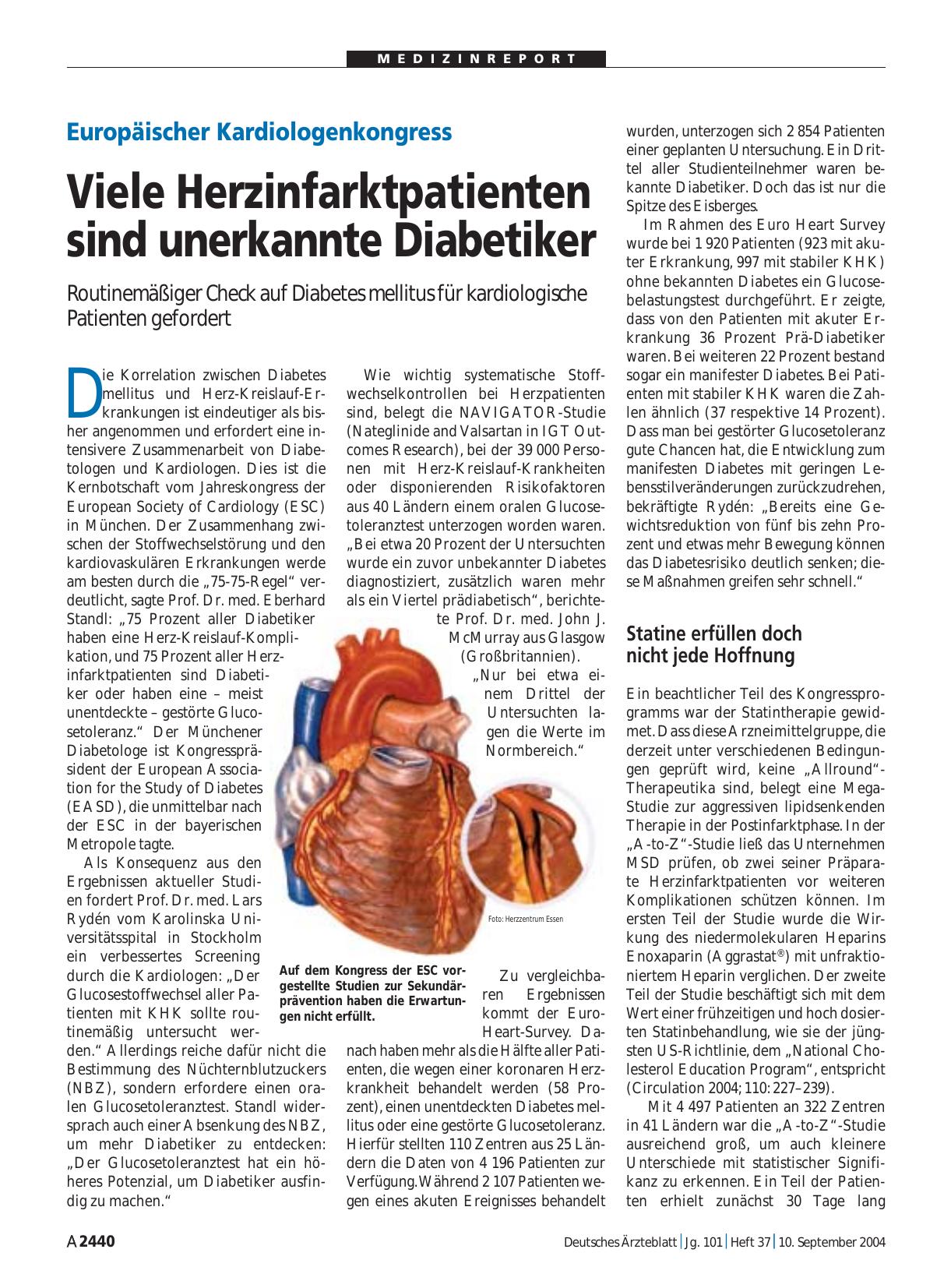 Vorschauseite 1: Europäischer Kardiologenkongress: Viele Herzinfarktpatienten sind unerkannte Diabetiker