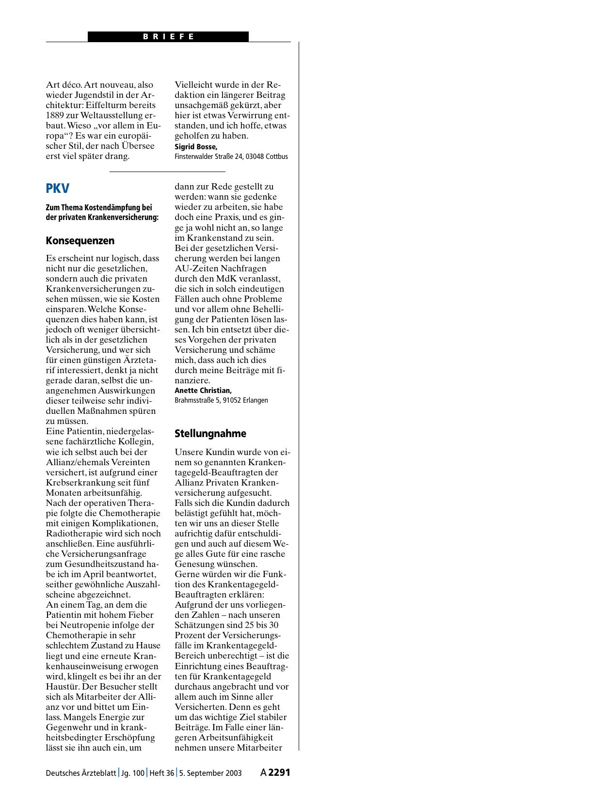 Vorschauseite 1: PKV: Stellungnahme