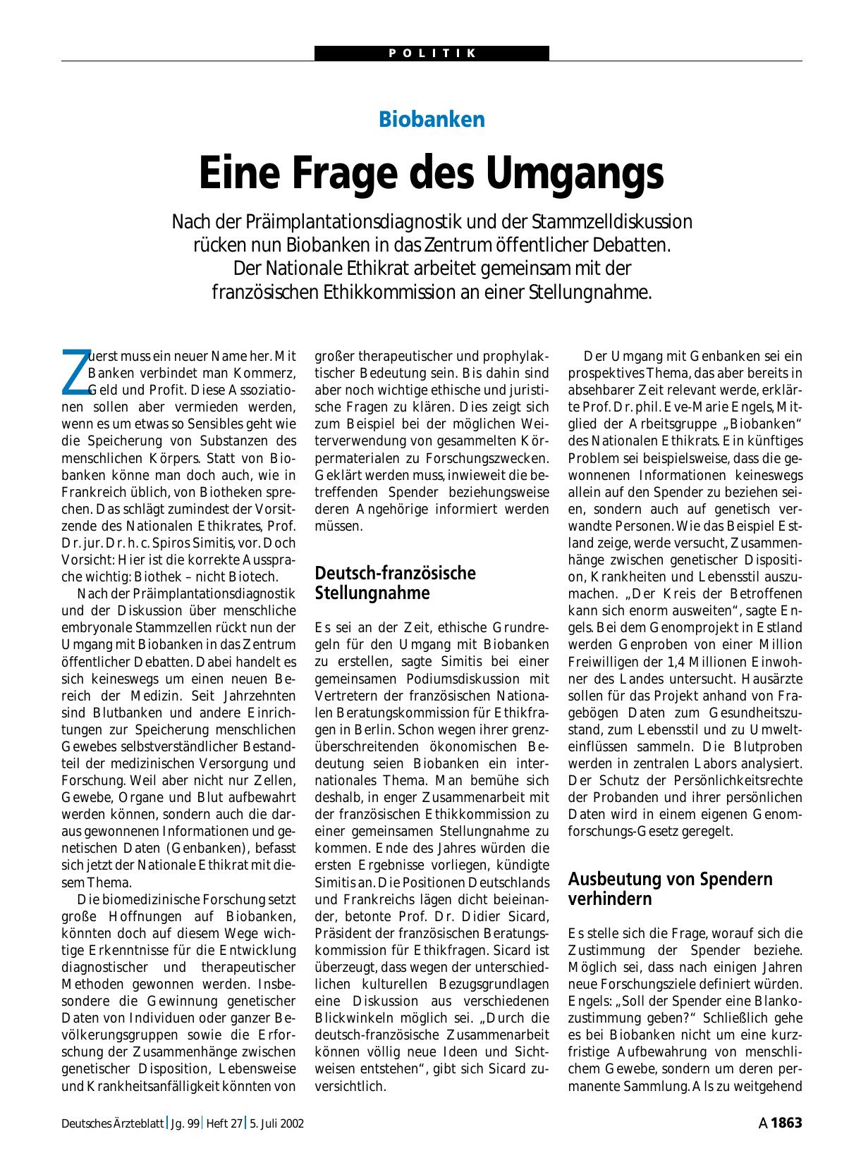 Vorschauseite 1: Biobanken: Eine Frage des Umgangs