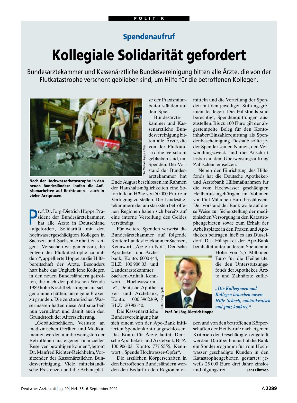 Vorschauseite 1: Spendenaufruf: Kollegiale Solidarität gefordert
