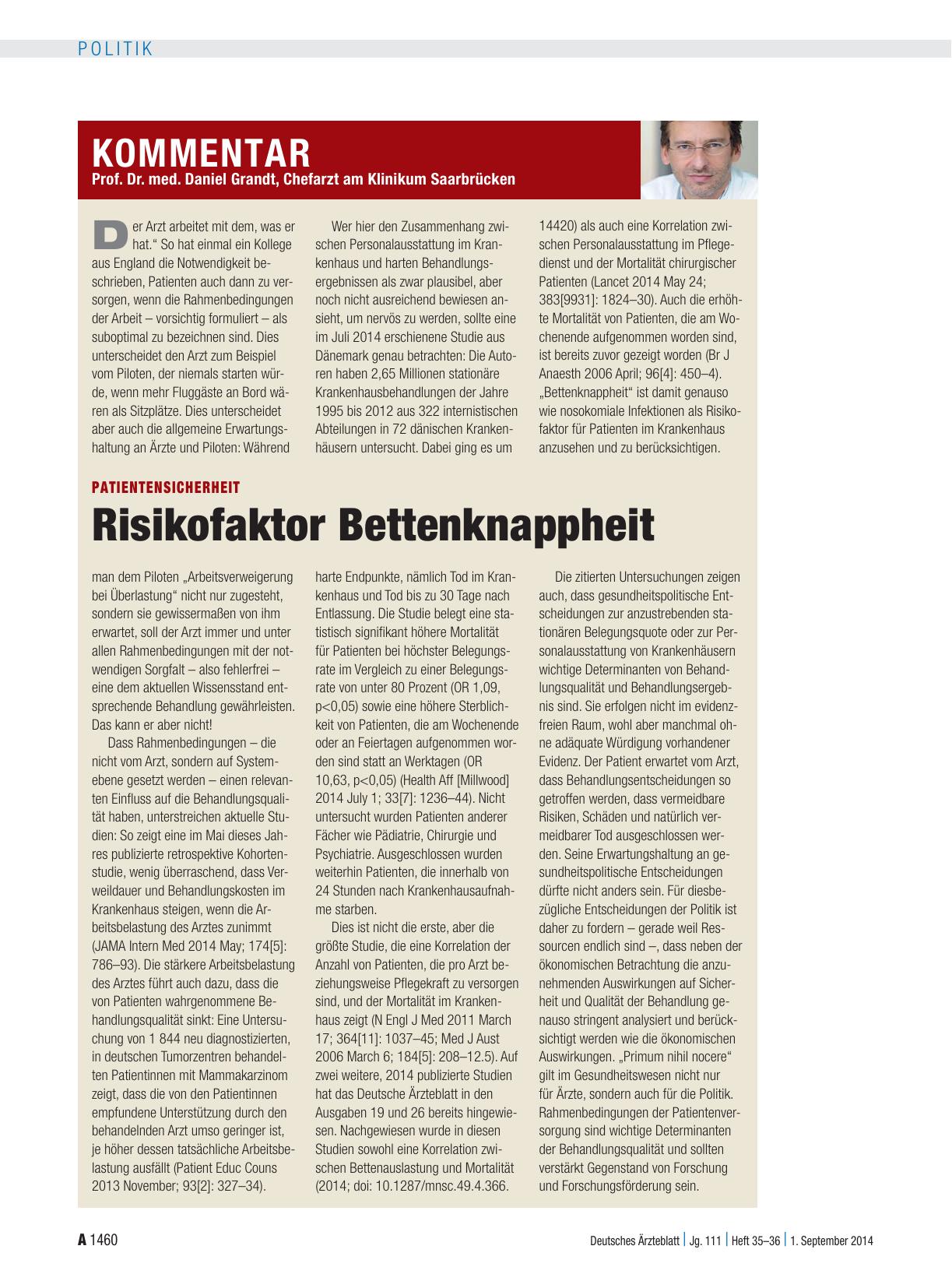 Vorschauseite 1: Patientensicherheit: Risikofaktor Bettenknappheit