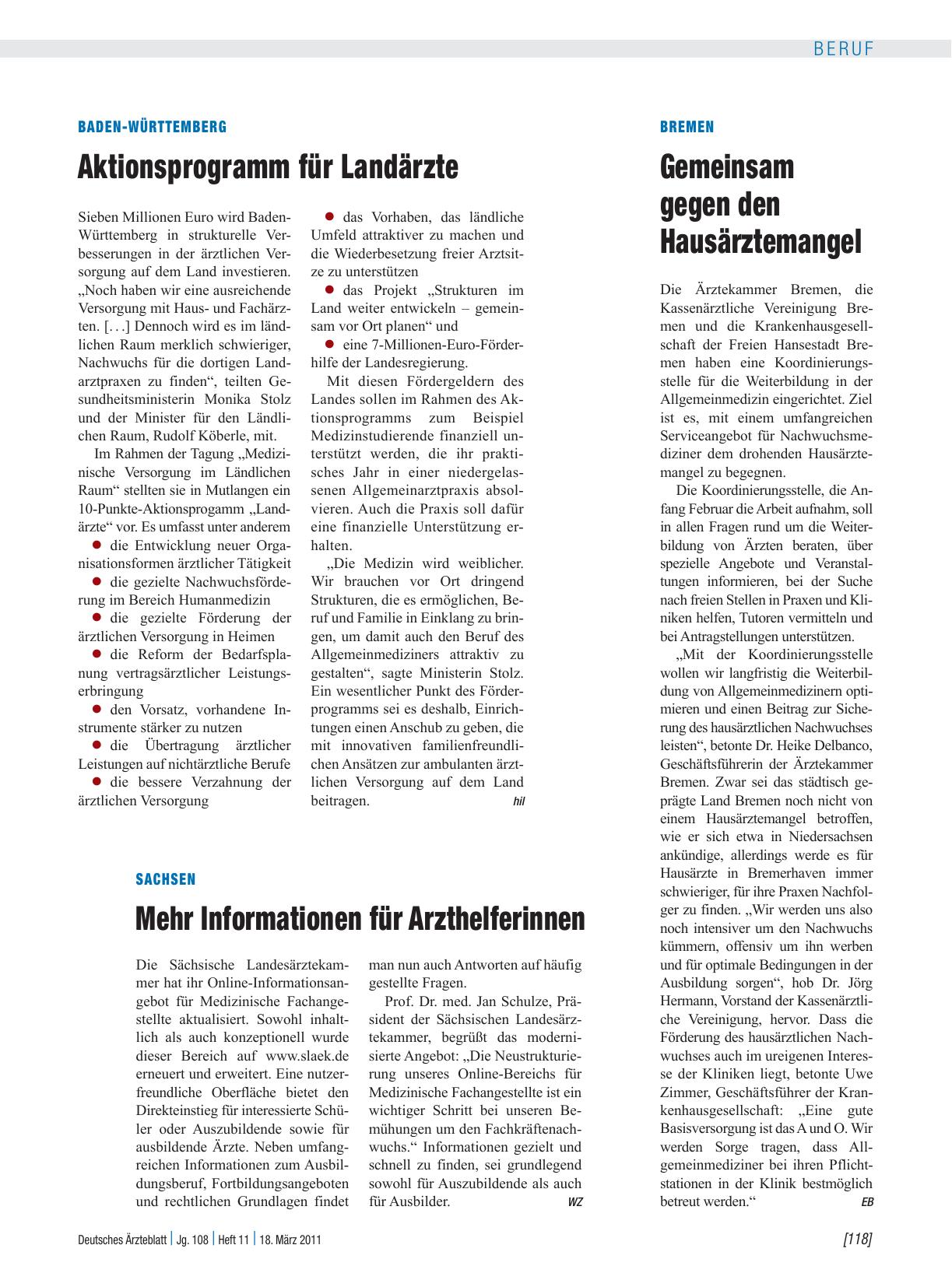 Vorschauseite 1: Sachsen: Mehr Informationen für Arzthelferinnen