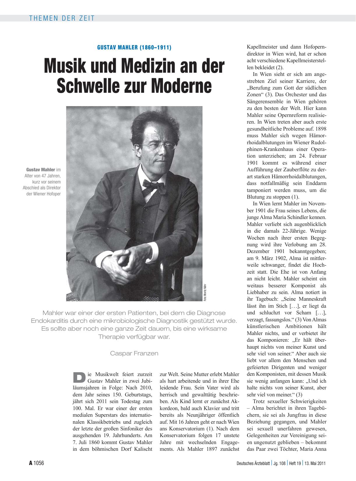 Vorschauseite 1: Gustav Mahler (1860–1911): Musik und Medizin an der Schwelle zur Moderne