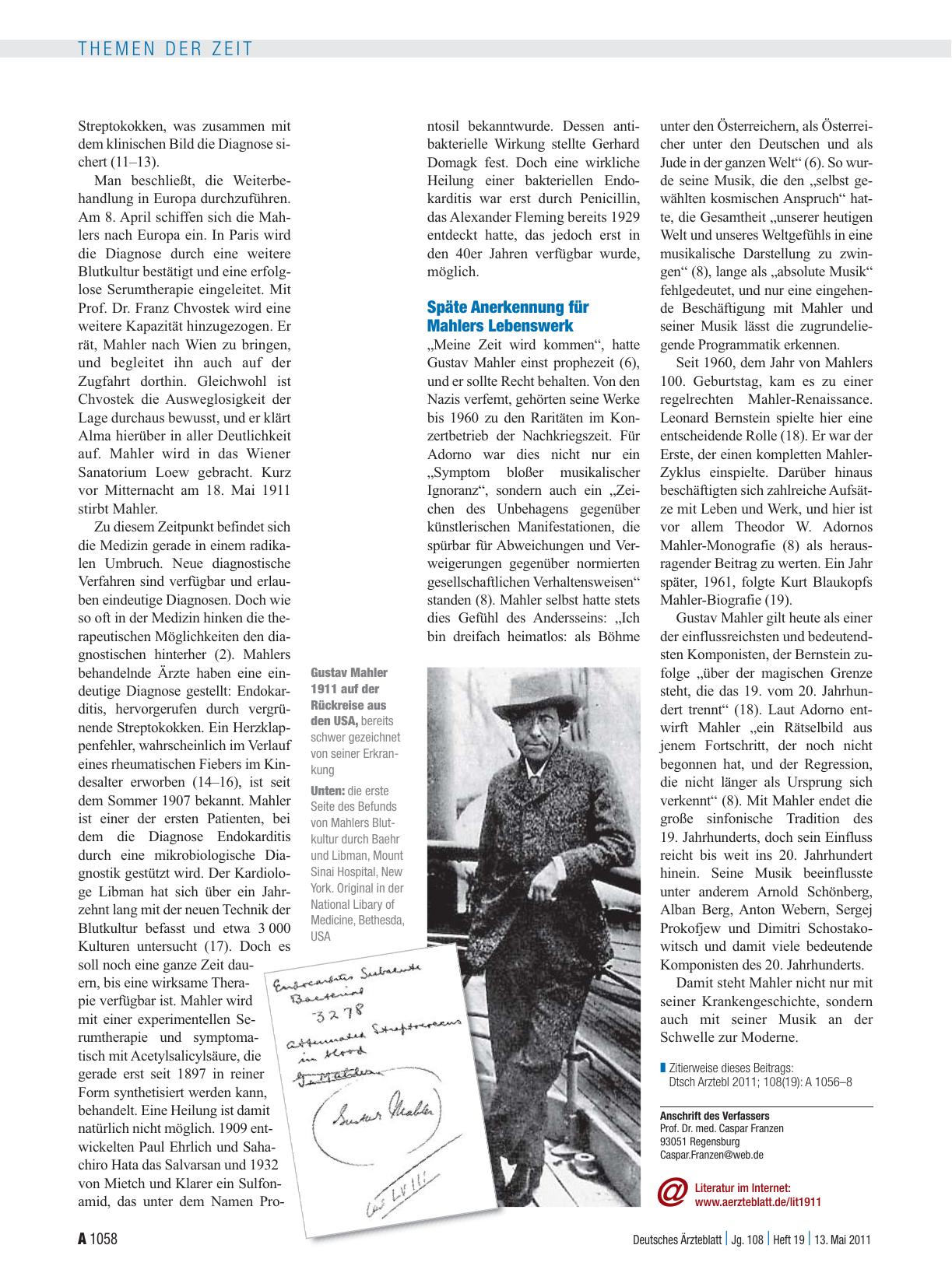 Vorschauseite 3: Gustav Mahler (1860–1911): Musik und Medizin an der Schwelle zur Moderne