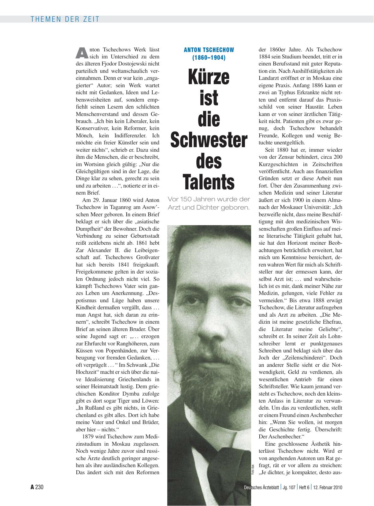 Vorschauseite 1: Anton Tschechow (1860 – 1904): Kürze ist die Schwester des Talents