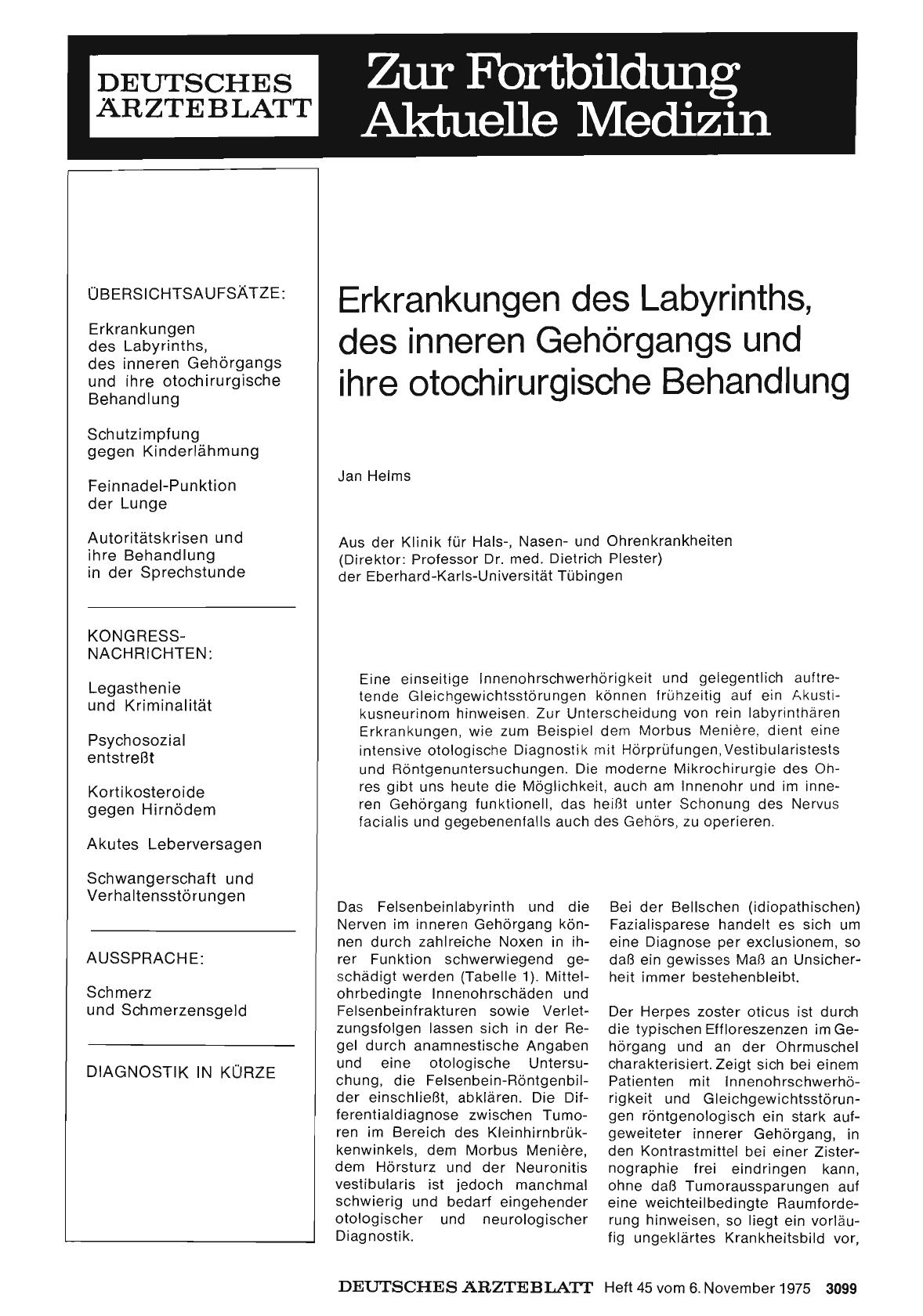 Vorschauseite 1: Erkrankungen des Labyrinths, des inneren Gehörgangs und ihre otochirurgische Behandlung